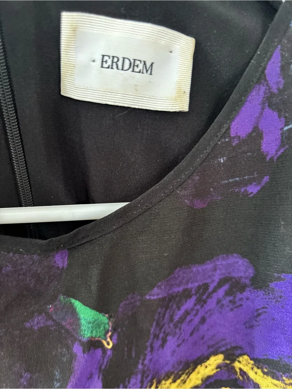 ERDEM Women’s Midi Purple Green and Yellow Floral Shift Dress - Size 8